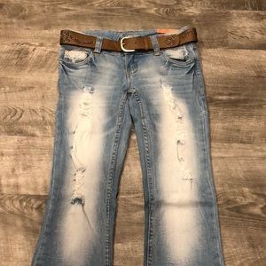 Distressed low rise jeans
